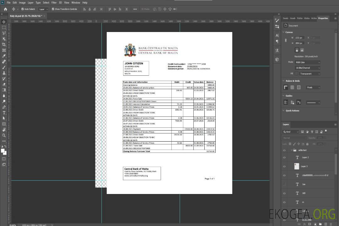 Relevé bancaire de la Banque centrale de Malte de Malte, modèle facile à remplir au format Excel et PDF template